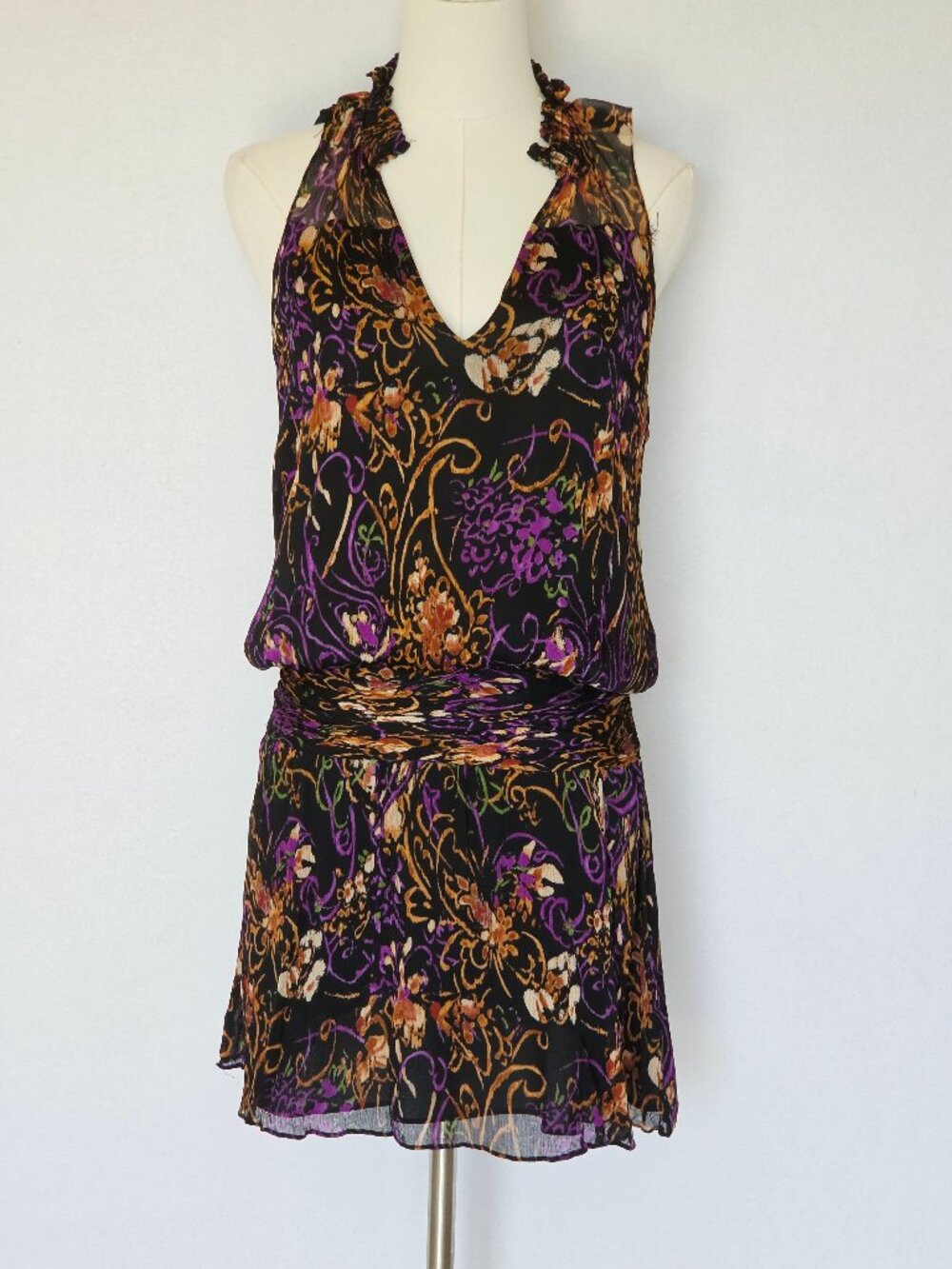 Ramy Brook $445 Sloane Printed Halter Mini Dress Sleeveless Crinkle